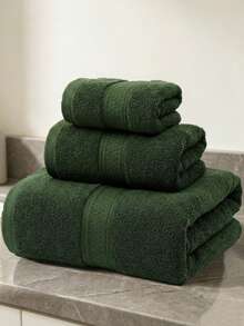 1件/3件組 約13*13英吋/16*28英吋/30*57英吋 100%純棉毛巾套組，高吸水快乾柔軟加厚加大豪華酒店浴巾、面巾、手巾，適用於SPA中心、吹髮、身體包裹、沙灘巾、游泳、戶外健身、居家浴室用品，開學季、男友禮物、中性風格、復活節禮物 - 豆綠色 - 查看 1