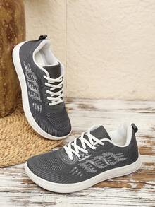 Women's Plus Size Wide Toe Box Athletic Shoes, Minimalist Striped Mesh Decor, Front Lace-Up, Extra Wide Soft Sole, Suitable For Outdoor Sports - White - View 7