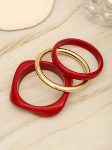 3pcs Unique Bracelet Set, Luxury Elegant Style Bracelets For Women (Batch Difference, Resin Gradient Color May Vary Slightly) - Red - View 4