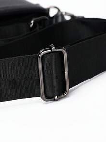 Unisex Crossbody Handbag, Pure Black Smooth PU, 3D Gunflower Embossed, Wide Strap, Wrist Strap, Street, Daily, Party, Travel - Black - View 9