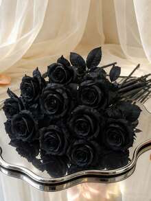 Black Artificial Roses, Realistic Gothic Faux Flowers With Bendable Cuttable Long Stems, Reusable DIY Floral Bouquet For A Halloween Party, Haunted House, Gothic Wedding, Funeral Memorial, Table Centerpiece, Vase, Wreath And Dark Home Decor - Multicolor - View 6