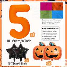 Halloween Pumpkin Pentagram Fluorescent Orange Number Foil Balloon Set, Includes 0-9 Orange Fluorescent Foil Number Balloons, Black Pentagram Foil Balloons, Halloween Pumpkin Foil Balloons, Suitable For Halloween Party Decoration, Trick Or Treat Holiday Party Decoration, Outdoor Halloween Backdrop, Holiday Decoration Supplies - Multicolor - View 14