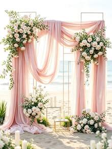 Arched Hanging Fabric Half Panel 4.4 Yards Lightweight Background Curtain Suitable For Party, Ceiling, Wedding Arch, Reception Area, Christmas And More Decorations - Lotus Root Pink - View 5
