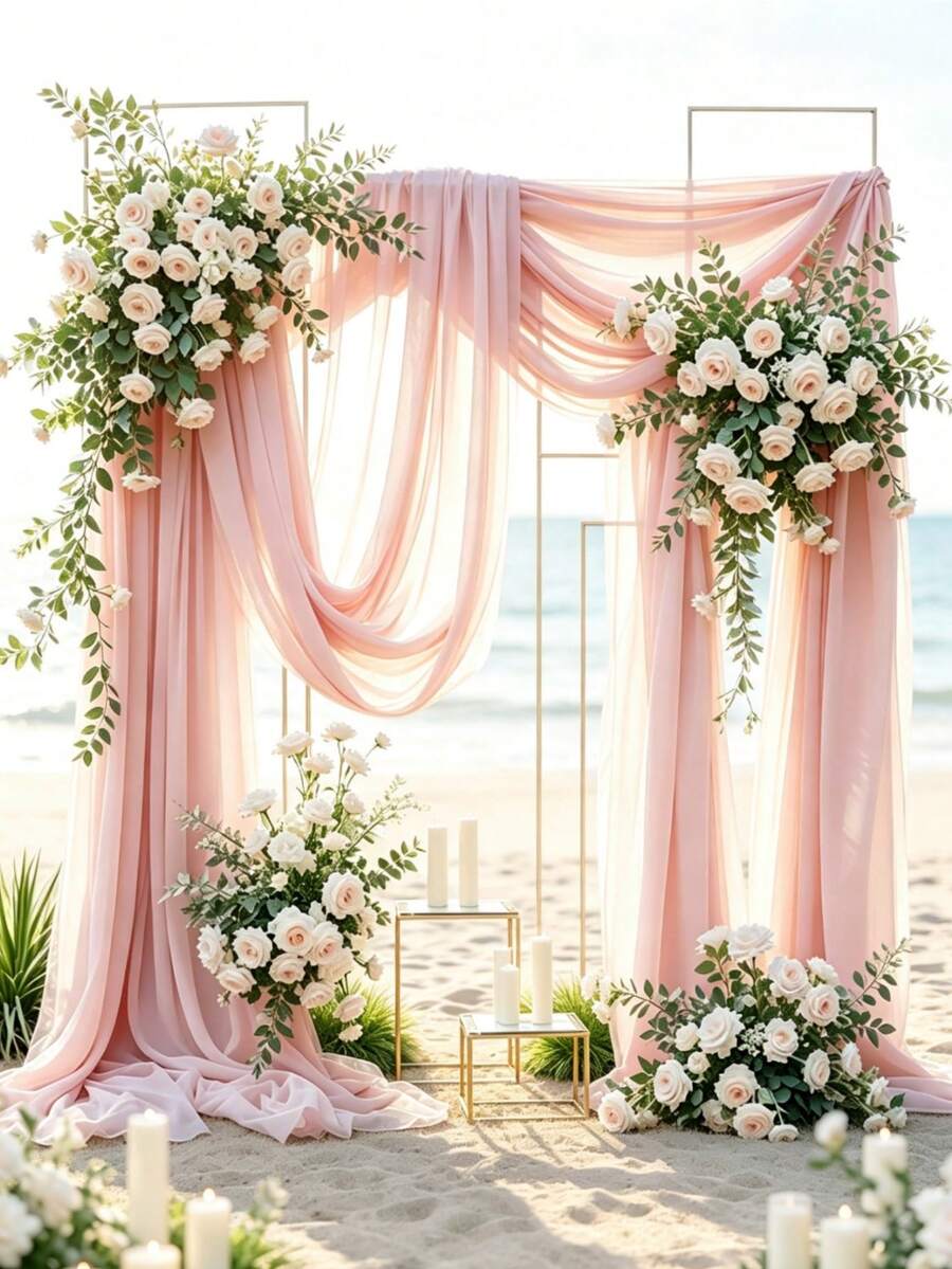 Arched Hanging Fabric Half Panel 4.4 Yards Lightweight Background Curtain Suitable For Party, Ceiling, Wedding Arch, Reception Area, Christmas And More Decorations - Lotus Root Pink - View 1