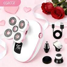 CGECGE Electric Shaver, Electric Bald Head Shaver, Rotary Shaver, IPX6 Waterproof, Wet And Dry Use, Easy To Clean, Contour To The Face, Floating Head, Screen Display, Type-C Charging, Underarm, Leg, Arm, Body Hair Removal Tool, Holiday Gift. - 粉紅白色套裝 - 查看 1