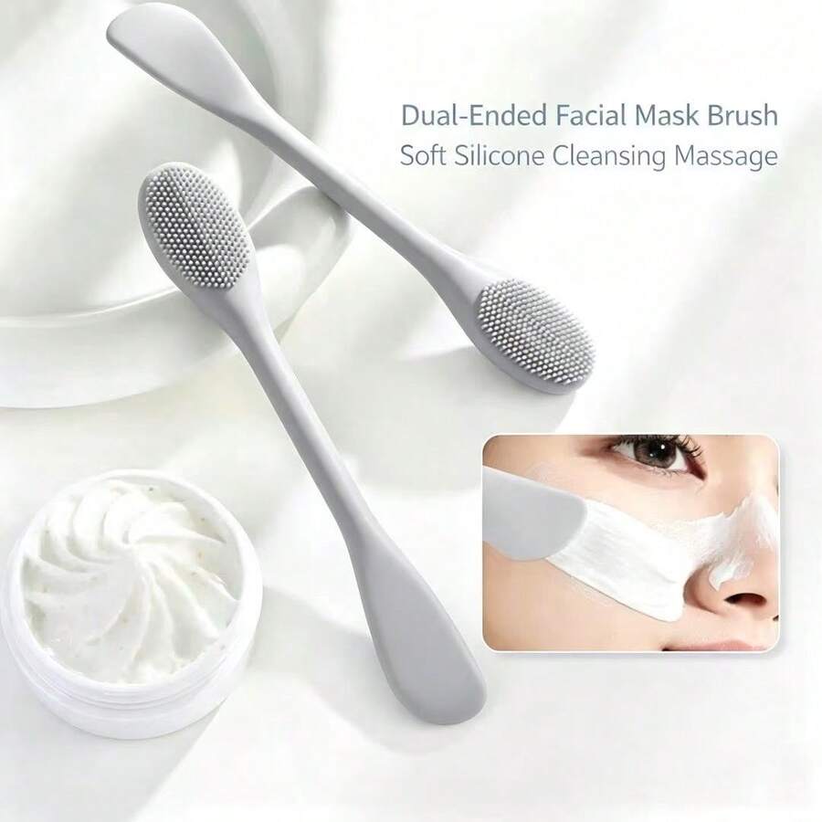 Dual-Head Soft Silicone Face Mask Brush, Multi-Function Facial Cleansing & Exfoliating Tool, Mud Mask Application & Mixing Stick, Deep Pore Cleansing Facial Beauty Accessory - Gray 1pc - View 1