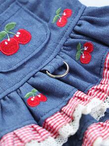 PETCIRCLE 1件寵物衣服 小狗幼犬貓用 可愛甜美風 無袖刺繡櫻花飾邊洋裝 - 彩色 - 查看 6