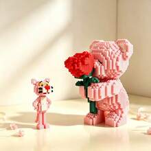 2050pcs Micro Particle Building Blocks Set Rose Bear + Pink Leopard, Romantic Bear Holding Building Block Rose, Perfect Gift For Couples And Parents, High Assembly Difficulty - Multicolor - View 8