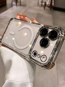 Luxury Four-Corner Anti-Drop Phone Case Compatible With IPhone 17ProMax 17Pro 17 16 15 14 13 Pro Max Supports Magnetic Wireless Charging Back Cover Protection - Silver - View 7