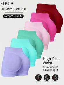 6pcs/Set Women's Outdoor Sports Shorts, Suitable For Daily Yoga And Workout, Multi-Color Set - Multicolor - View 1