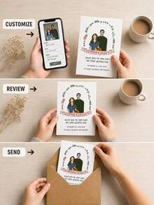 Custom Photo Cartoon Wedding Greeting Card, Upload Couple Photos To Create Cute Hand-Drawn Portraits Including Pets. Custom Names, Wedding Date, Venue And Invitation Words. Sweet Personalized Greeting Card For Wedding Events. - Multicolor - View 3