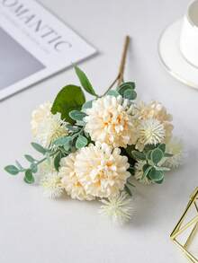 1/3件組塑膠仿真花束，絲綢蒲公英球菊花鄉村風仿真花束，適用於婚禮派對與居家裝飾，情人節禮物秋季裝飾 - 乳白色 - 查看 2