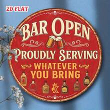 2D Flat Round Iron Beverage Art Hanging Sign, Beverage Illustration Metal Iron Plate, 8x8 Inch Iron Plate Bar Business Sign, Suitable For Home, Garage, Restaurant, Cafe Wall Decor Hanging Sign, Pre-Drilled Holes, Style As Shown In Size Chart - Multicolor - View 8