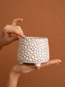 1pc Vintage Pebble Texture Three-Legged Ceramic Storage Basin, Multi-Functional Kitchen Utensil Holder, Spoon Fork Chopstick Storage Can, Desktop Pen Holder, Makeup Brush Storage Bucket, Succulent Plant Pot, Vintage Decorative Vase - Multicolor - View 7