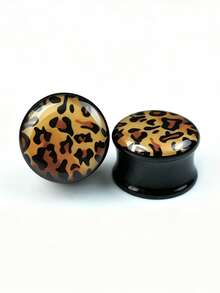 2pcs Leopard Print Acrylic Ear Gauges Double Flare Ear Plugs Cartilage Piercing Jewelry - Shiny - View 6