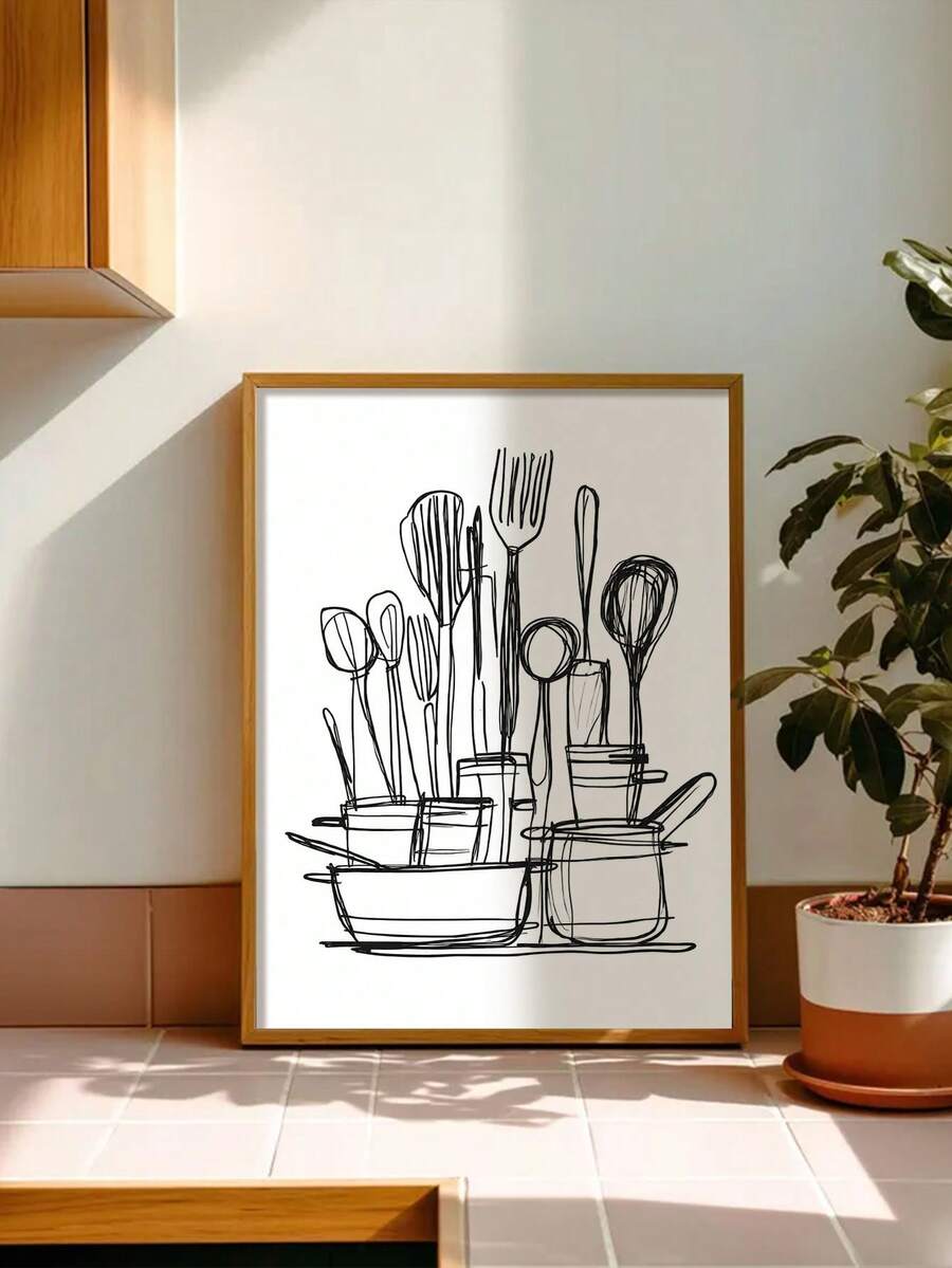 1pc Vintage Kitchen Utensil Wall Art Poster - Unframed Canvas Print For Farmhouse Decor, Rustic Country Cooking Artwork Suitable For Indoor And Outdoor Use In The Kitchen, Living Room, And Bedroom - Spring And Fall Home Decoration - Abstract Style a - View 1