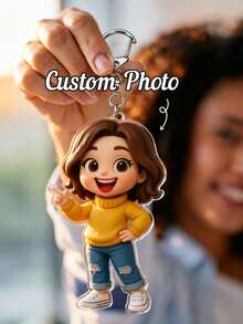 Customized Photo To Cartoon Acrylic Keychain, Family Portrait Keychain, Pet Photo Keychain, Couple Photo Keychain, Unique Consolation Gift, Father's Day Gift, 3D Animated Character Keychain - C-d Cartoon Keychain B - View 1