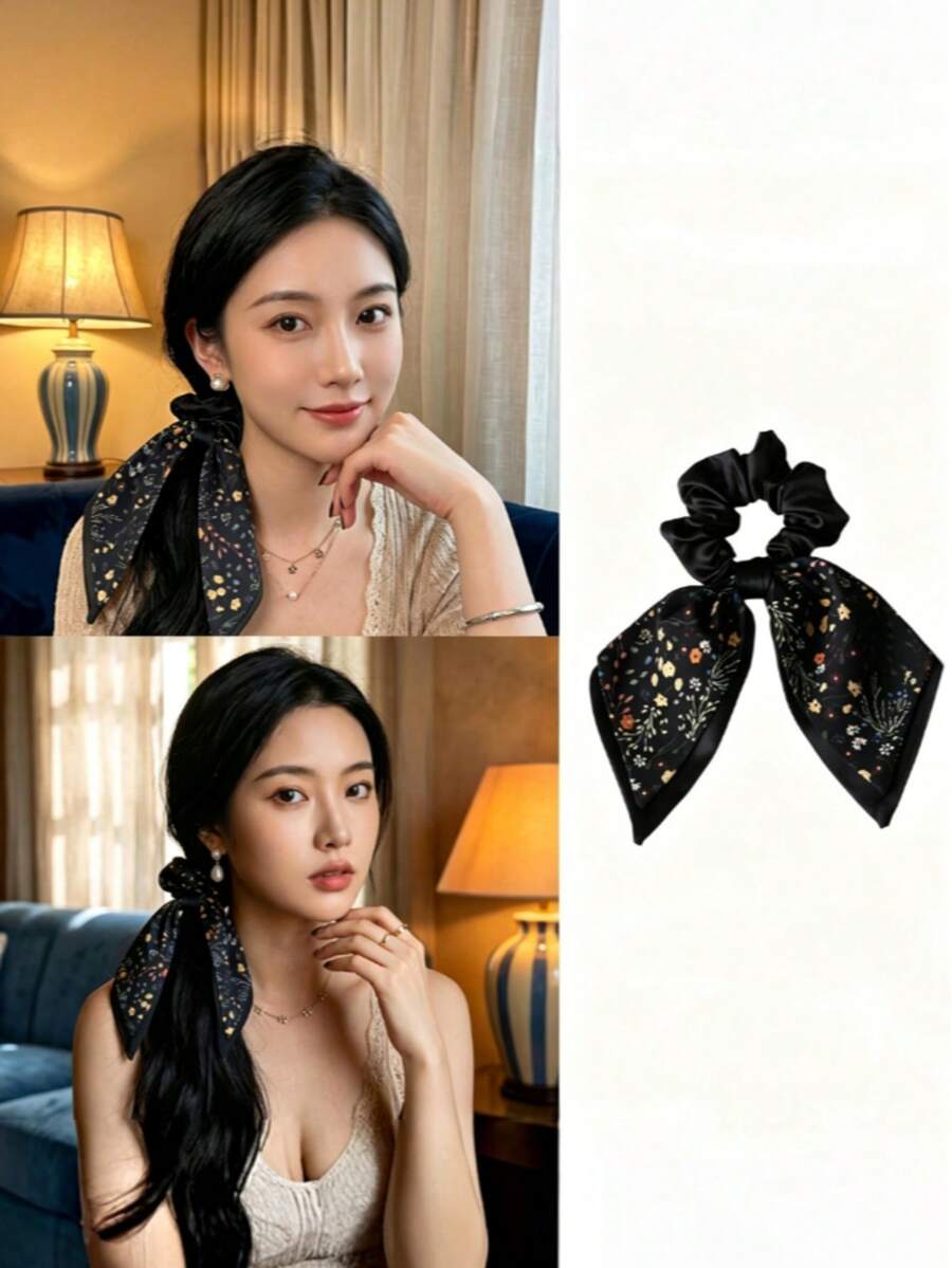 French Style Ribbon Hair Tie, High-End Bow Scrunchie, Elegant Ponytail Hair Rope, Women's Summer Hair Accessory - Multicolor - View 1