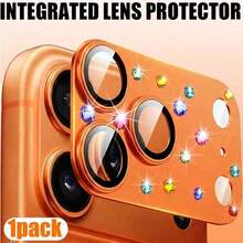 NNBILI 1 pieza Lente de imitación de strass de colores, nuevo diseño de strass de colores, adecuado para iPhone 18 Pro Max, múltiples colores disponibles - Accesorio de protección de lente, material de vidrio templado, resistente a arañazos, cubierta de lente de cámara, fácil de instalar - Naranja - Ver 11