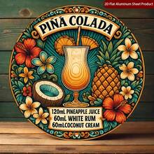 1pc 2D Flat Coconut Cream 8X8 Inch Metal Sign, White Rum Vintage Metal Wall Art, Home, Garage, Cafe Wall Decor Sign, Pineapple Juice Sign, Tropical Drink Decoration, Pre-Drilled Holes, Style As Shown In Size Chart - Multicolor - View 5