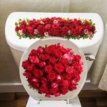 1pc Red Rose Bouquet Waterproof Toilet Sticker, Creative Bathroom Decor Sticker, Enhance Space Atmosphere - Multicolor - View 5
