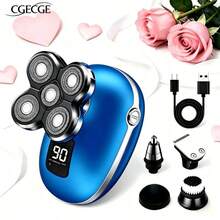 CGECGE Electric Shaver, Electric Bald Head Shaver, Rotary Shaver, IPX6 Waterproof, Wet And Dry Use, Easy To Clean, Contour To The Face, Floating Head, Screen Display, Type-C Charging, Underarm, Leg, Arm, Body Hair Removal Tool, Holiday Gift. - 藍色套裝 - 查看 1