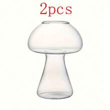 1-6 piezas Vasos de vidrio con forma de hongo, Vasos de vidrio transparente con forma de hongo para bebidas, Cristalería de diseño creativo para fiestas, Adecuado para KTV, Club y Restaurante, Vidrio de borosilicato resistente al calor, Reutilizable, Adecuado para jugo, té con leche y talla grande, Solo lavar a mano, Suministros creativos para fiestas - transparente - Ver 12