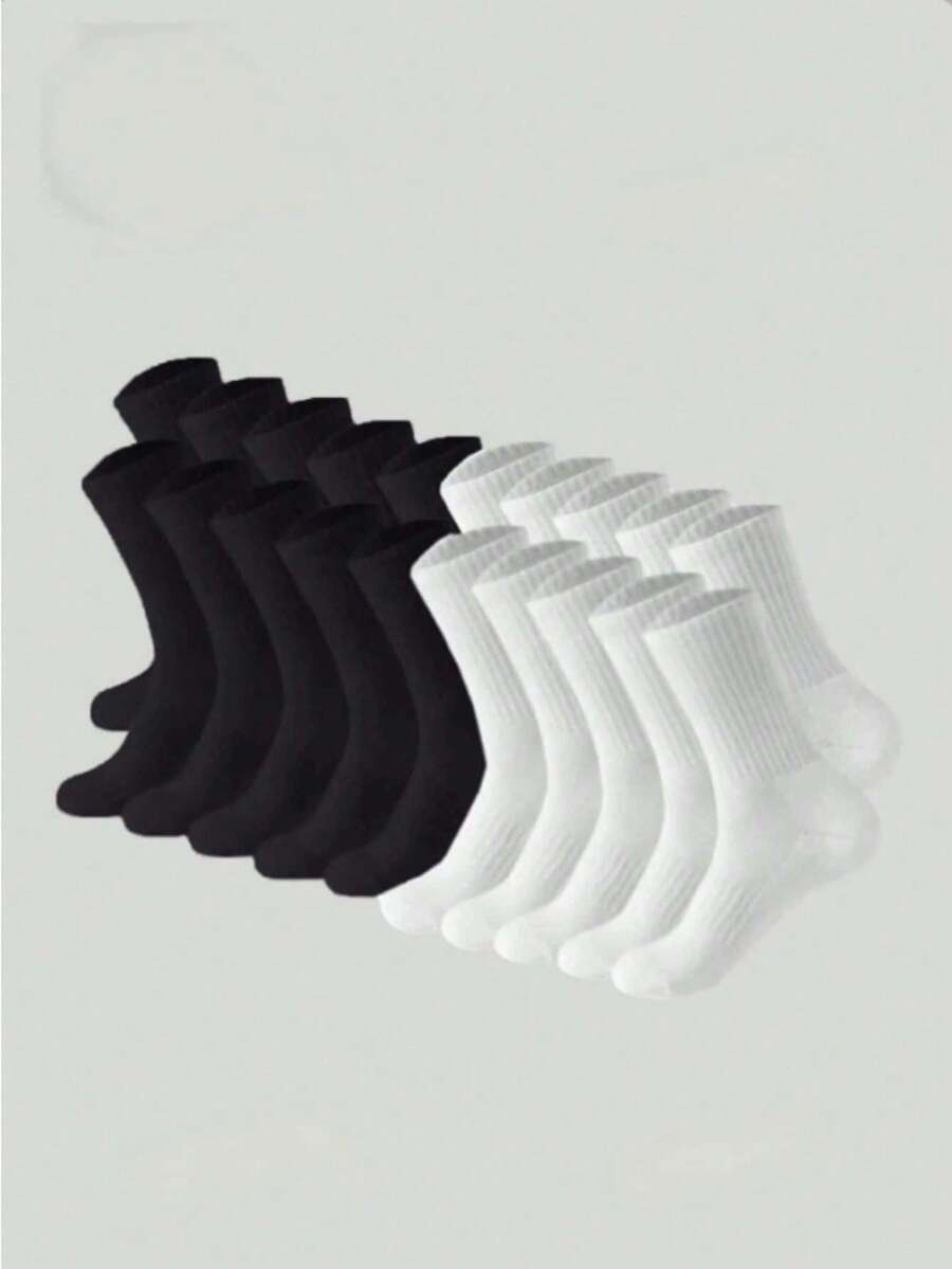 6/10/12/20 pares de calcetines gruesos de invierno para hombre en blanco y negro, calcetines altos hasta la rodilla ajustados de moda casual para deportes al aire libre, negocios casuales y vacaciones - Multicolor - Ver 1