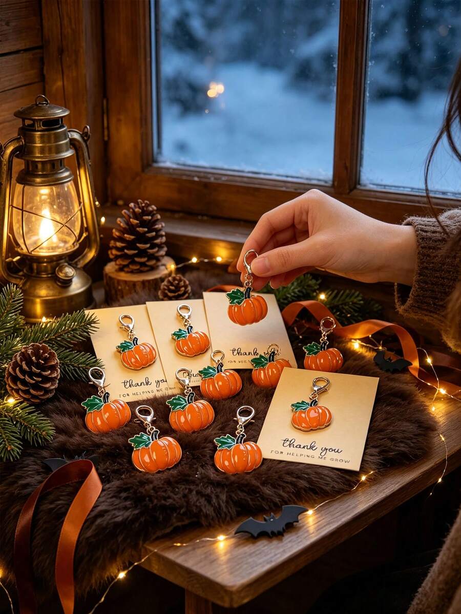 12pcs/Set Halloween Pumpkin Keychains, Holiday Decoration, Suitable For Backpacks, Wallets And Other Items As Gift Charms - Multicolor - View 1