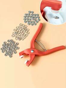 50pcs/set Punch Pliers & Button, Modern Manual Punch Pliers Tool For Home - Red - View 4