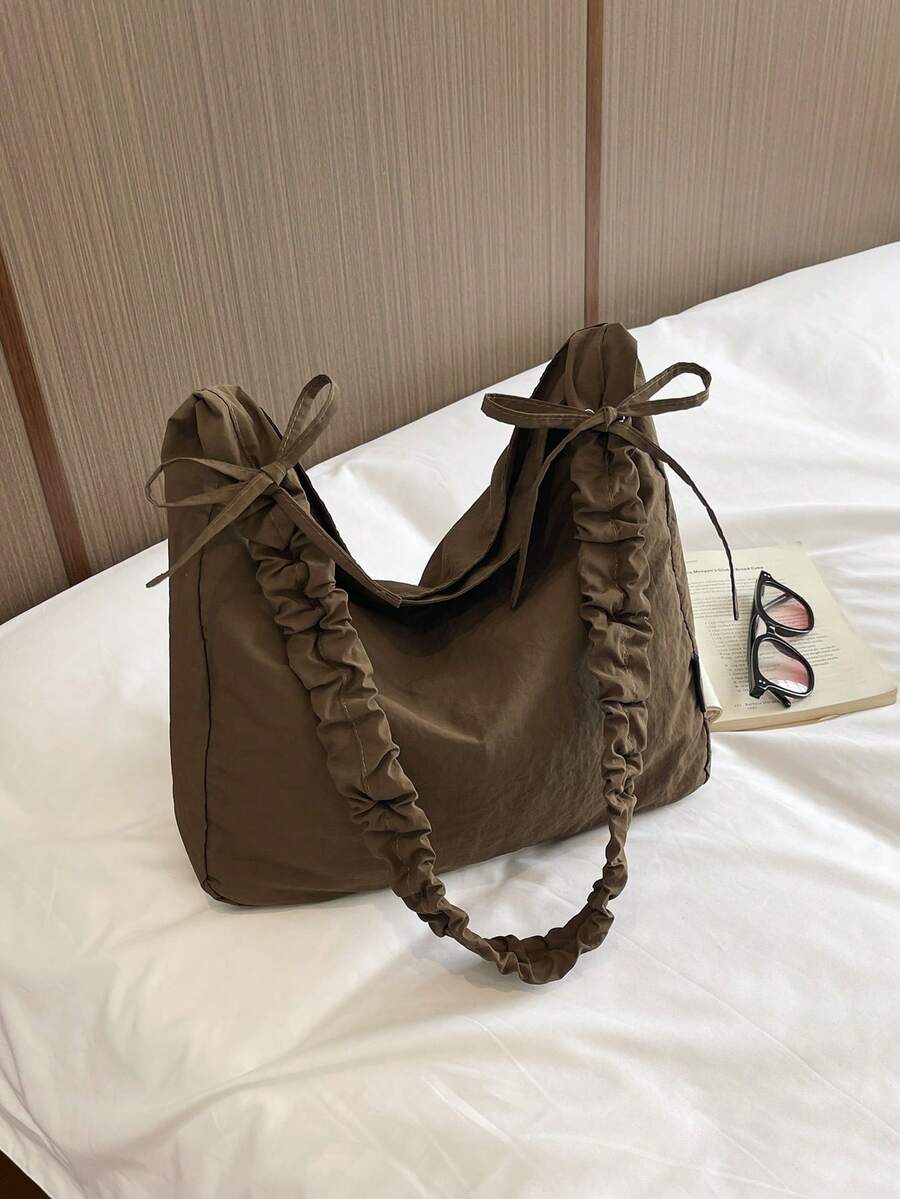 Quilted Embroidered Cloud Pleated Shoulder Bag Handbag Women's Large Capacity Underarm Crossbody Bag - Coffee - View 1