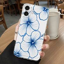 1pc Ins Style Fresh Hibiscus Flower Leaf Solid Color Pattern Space Shell Anti-Slip Soft Phone Case Compatible With IPhone 11/12/13/14/15/16 Pro Max - Multicolor - View 1