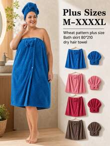 2pcs/Set Extra Large Bath Robe + Adjustable Princess Shower Cap, Size 80*210cm/80*160cm, 350g/Sqm, Quick Drying, Suitable For M-XXXXL, Thick Bathrobe For Home, Hotel, Bathroom, Travel, Sauna, Spa, Party, Swimming Pool, Picnic, All Season, Bathroom Decor - 彩色 - 查看 1