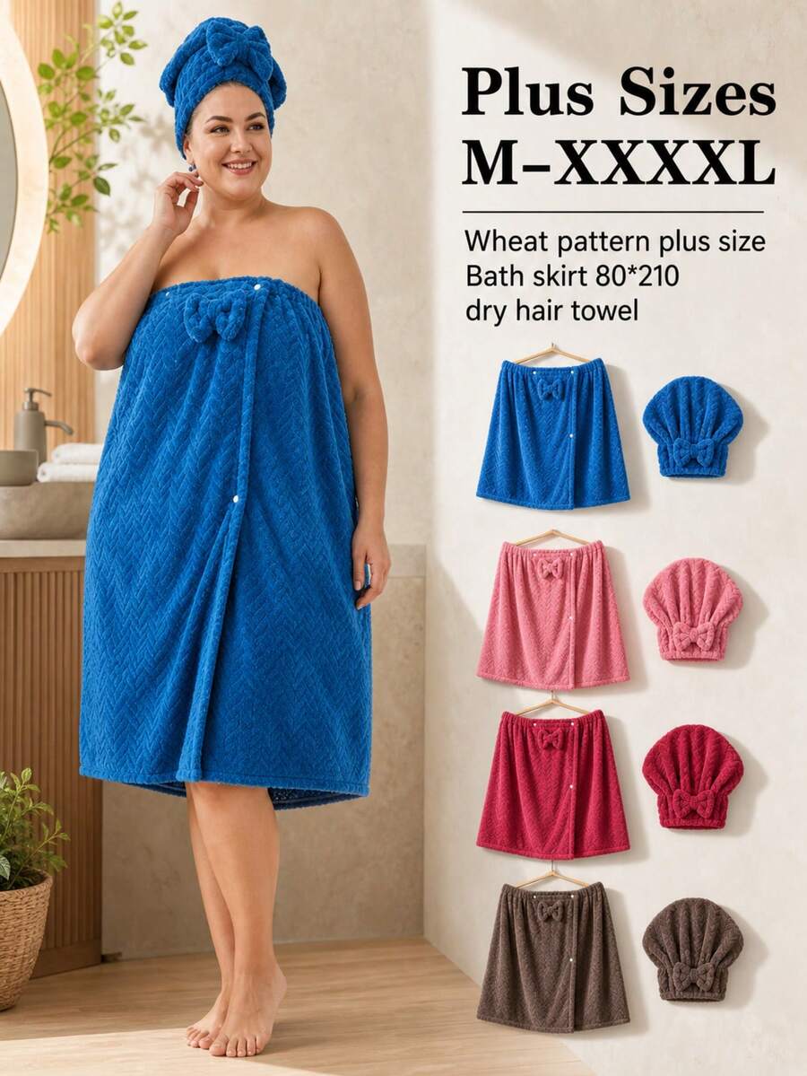 2pcs/Set Extra Large Bath Robe + Adjustable Princess Shower Cap, Size 80*210cm/80*160cm, 350g/Sqm, Quick Drying, Suitable For M-XXXXL, Thick Bathrobe For Home, Hotel, Bathroom, Travel, Sauna, Spa, Party, Swimming Pool, Picnic, All Season, Bathroom Decor - 彩色 - 查看 1