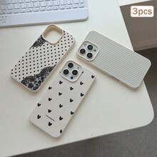 3件裝波點愛心條紋元素 TPU 防震全包覆精準保護殼，適用於 Apple 11/12/13/14/15/16/17 Pro Max - 彩色 - 查看 2