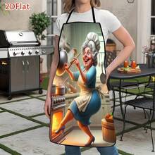 A Fun Apron With "Cartoon Grandma Cooking" Pattern, Suitable For Cooking, Baking And Daily Use - Multicolor - View 5