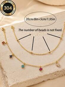 2pcs/Set Women's Luxury High-End Shiny Round Bead Pendant Double Layer Anklet, 304 Stainless Steel Waterproof Non-Fading, Suitable For Summer Outfits, Beach Vacation, Pool Party And Daily Wear, Anniversary, Christmas, Holiday Gift - Gold - View 4
