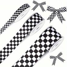 1Roll Black & White Plaid Ribbon, Suitable For Racing Theme Decoration And Gift Wrapping, Suitable For Christmas, Valentine's Day, Wedding, Gift Wrapping, Holiday Art Design, Multi-Purpose Decorative Ribbon, Perfect Choice For Thanksgiving - Multiple Styles - View 1