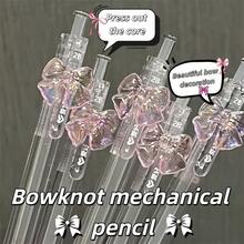 1支彩虹蝴蝶結自動鉛筆 透明筆桿 2B 0.7mm 按壓式自動鉛筆 蝴蝶結裝飾 順滑書寫素描文具 開學禮物 - A - 查看 3