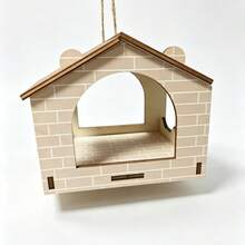 1pc Rustic Wooden Bird Feeder With Pine Wood Carved Texture And Stone Base, Hanging Balcony Garden Decor, Outdoor Bird Feeder For Garden And Yard To Attract Birds - D - View 11