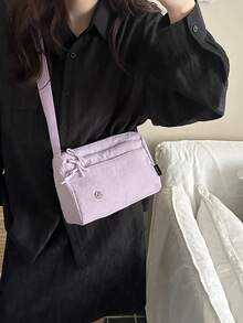 休閒多口袋帆布斜挎手提包 - 紫色 - 查看 3