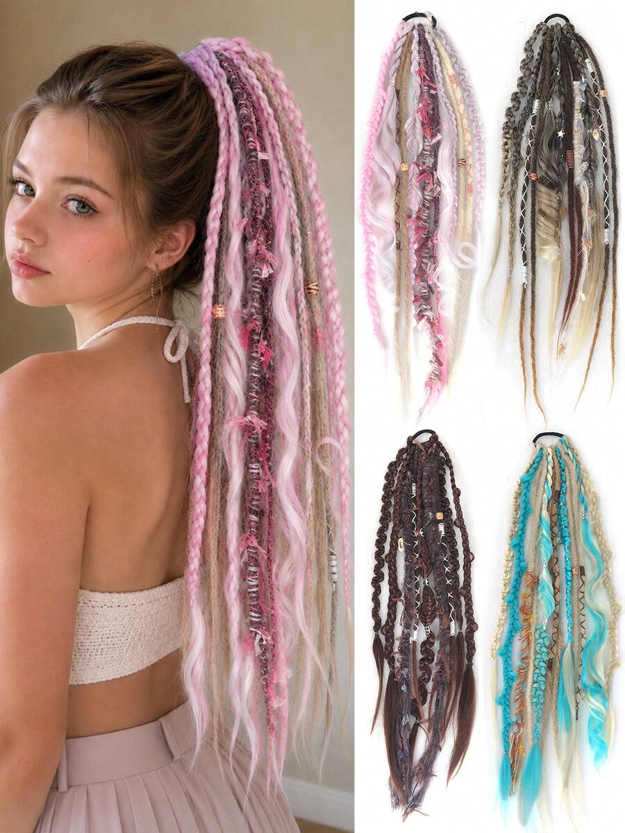 New Matte Dreadlocks, Colorful Rope Braided Ponytails, Bohemian-Style Braided Hair Wigs, Perfect For Ladies To Wear To Parties And Music Festivals.