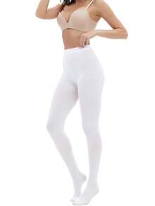 1/2 Pairs Women's 80D Solid Color High Waist Leggings, Minimalist Tights, Suitable For Daily Wear - White - View 7