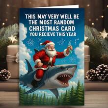[Christmas Shark Greeting Card] 1pc Unique & Fun Christmas Card - Santa Riding A Shark With Test Tubes, Perfect For Science Enthusiasts, Friends And Colleagues, Holiday Greetings, Featuring Christmas Hat And Glasses Design, Ideal For Christmas Celebrations - Sets - View 5