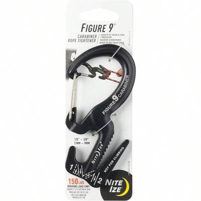 Figure 9 - Carabiner Rope Tensioner, Large Aluminum Rope Adjustment Mechanism With Carabiner Clip, Fits 3mm To 9mm Rope, 150lbs Load Limit