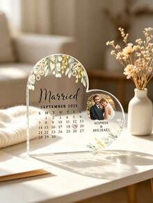 Personalized Heart-Shaped Acrylic Decorative Plaque, Wedding Cake Decoration, Engagement Gift, Couple Wedding Anniversary Calendar Decorative Plaque, Wedding Accessory Decoration, Customized Souvenir, Engraved - Wedding Heart Shaped Card Brick - View 4