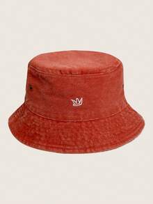 1pc Vintage Washed Bucket Hat, Minimalist Crown Embroidered Sun Hat, Unisex Casual Outdoor Bucket Hat - A - View 17