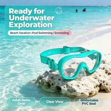 Wide View Tempered Glass Diving Mask, PVC Face Mask, Waterproof Elastic Strap Headband, Adult Beach Pool Snorkeling Diving Single Mask - Mint Green - View 2