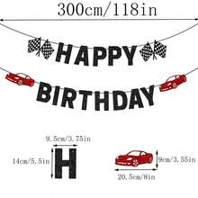 1套 HAPPY BIRTHDAY 紅黑賽車生日橫幅，賽車旗字體掛旗，男孩主題生日派對背景裝飾道具，精緻賽車生日橫幅，男孩女孩主題生日派對裝飾橫幅 - 查看 7