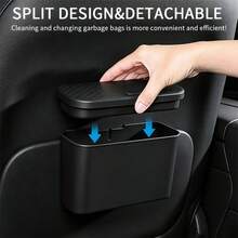 Black Car Trash Can, Multifunctional Hanging Storage Box With Lid, Detachable & Washable, ABS Material, 7.28*3.86*5.04in, Fits Door/Seat Back/Console, Includes 1 Roll Of Garbage Bags - Black Trash Can + 1 Roll Of Trash Bags - View 9